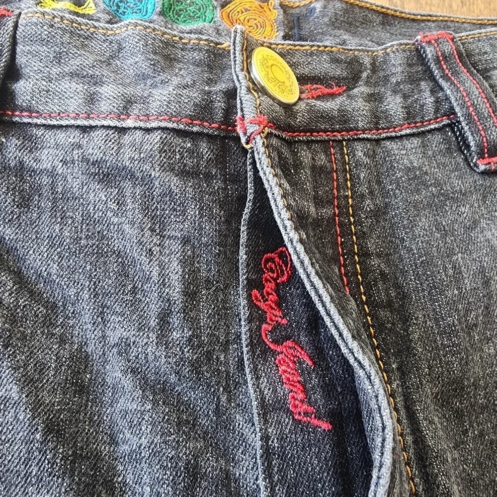 Coogi Shorts Mens 38 Gray Denim Bermuda Embroidered Logo Hip Hop Colorful